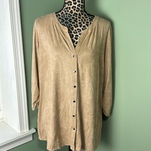 NWT NY collection woman tan microsuede tunic 1X